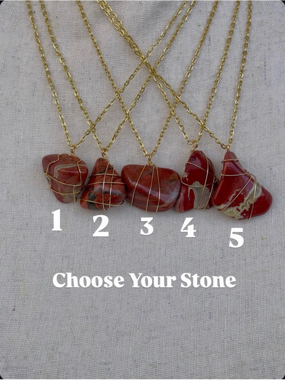 Mookaite Gemstone Wire Wrap Necklace on Gold Tone Chain